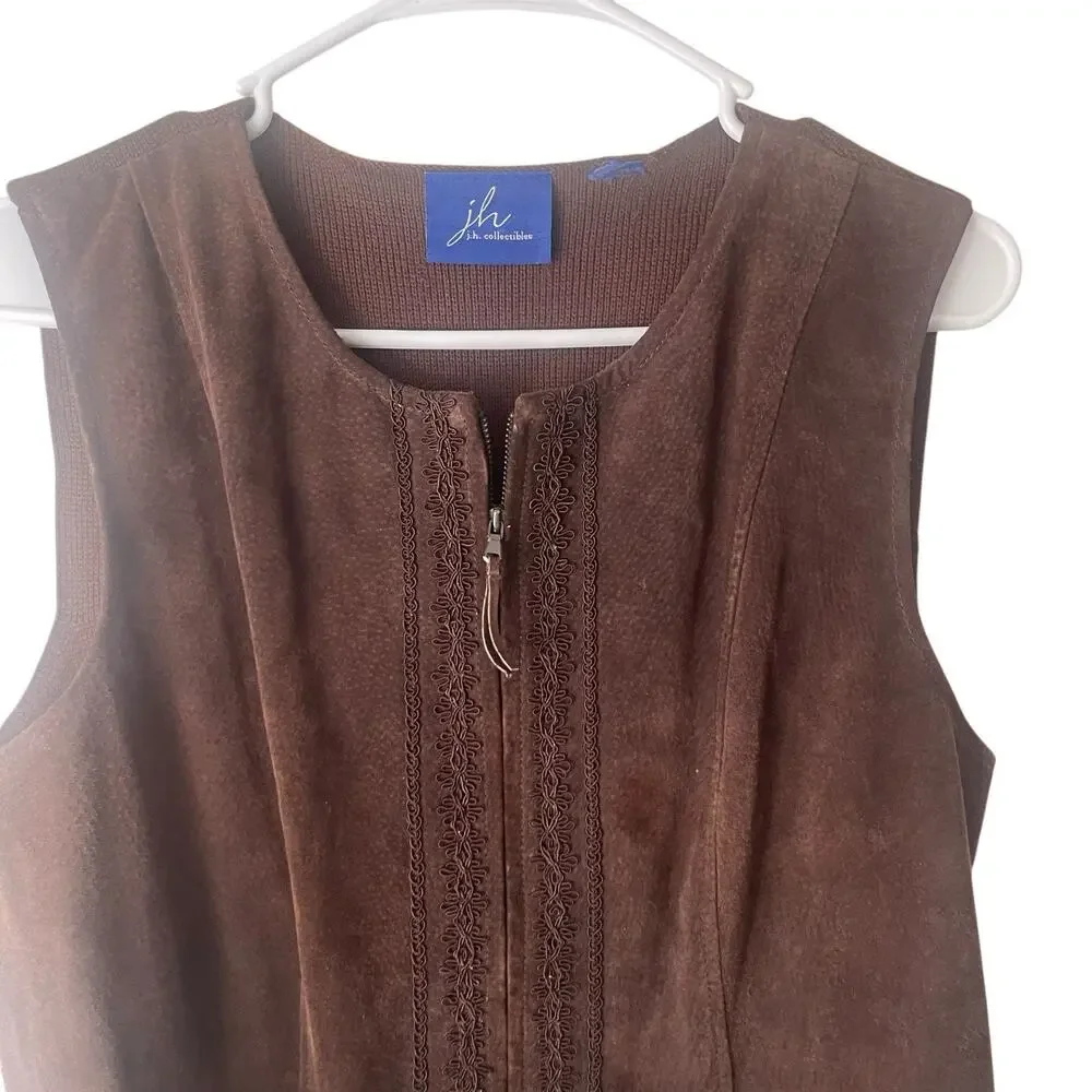J.h. Collection Y2k Women's Large Brown Leather Western Boho‎ Vest